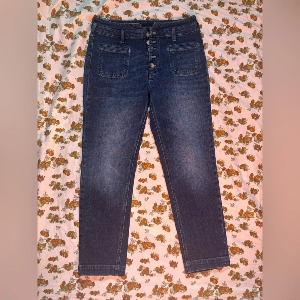 Pilcro and the‎ Letterpress High Rise Slim Cropped Jeans with Button Fly Size 28